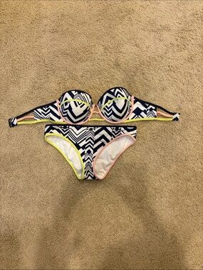 Women’s Navy Chevron Bikini with Neon Trim